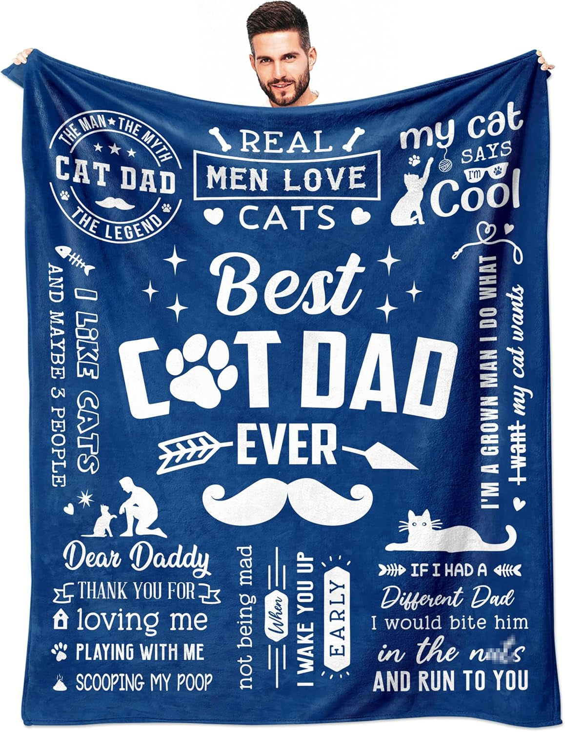 Cat Dad Gifts for Men Blanket 60" X 50", Best Fathers Day Dad Gifts from Cat, Father'S Day/Birthday Gift for Cats Lover/Daddy/Dads