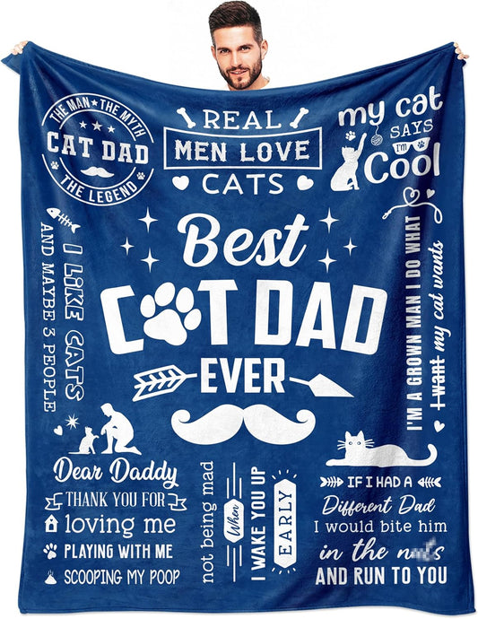 Cat Dad Gifts for Men Blanket 60" X 50", Best Fathers Day Dad Gifts from Cat, Father'S Day/Birthday Gift for Cats Lover/Daddy/Dads