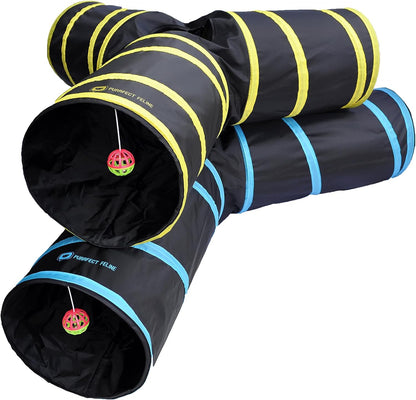 3-Way Cat Tunnels for Indoor Cats with Crinkle Cat Toy - Large, Blue
