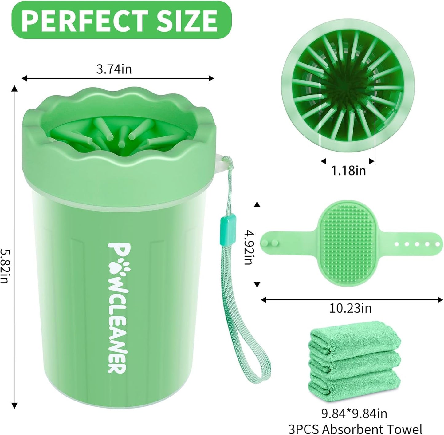 Dog Paw Cleaner for Dogs, (With 3Pcs Absorbent Towels & Adjustable Bath Brush) Dog Paw Washer, Pet Foot Cleaner (Light Green, Medium)