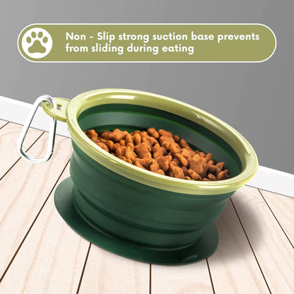 Collapsible Dog Bowl with Non Skid Suction Base -100% Pure Silicone Foldable Water Bowl, Portable Dog Bowl for Travel, Hiking & Camping 350Ml 1 Piece