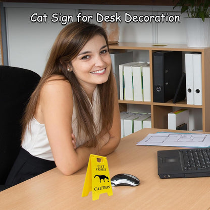Dog and Cat Vomit Caution Sign 6Pcs Cat Vomit Sign 5 Inches Cats Vomits Warning Signs Desk Decorations Funny Novelty Cats Signs Best Gifts for Cat Lovers and Pet Enthusiasts(Yellow-C)