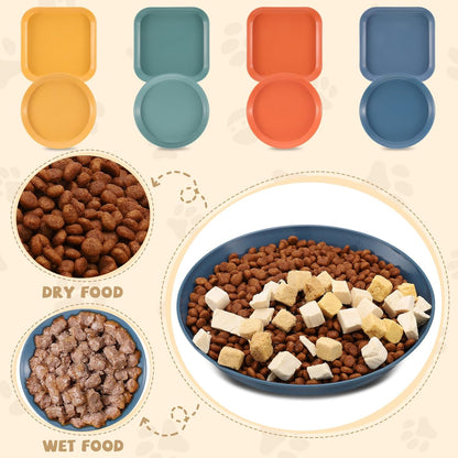 8-Piece Cat Food Bowl Set - Shallow Dish for Wet Feeding, Fatigue Relief, round & Square Bowls for Cats & Small Dogs