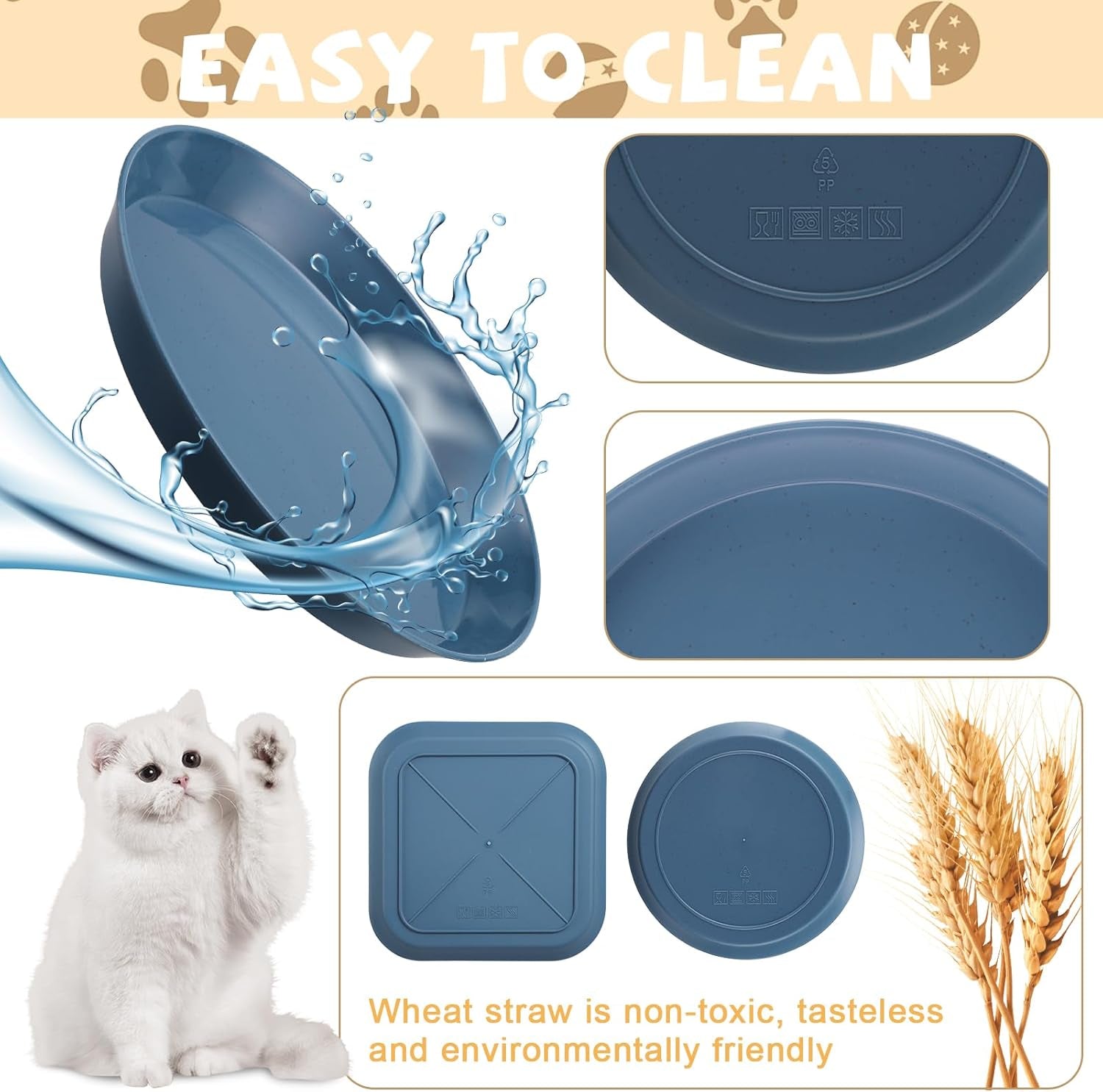 8-Piece Cat Food Bowl Set - Shallow Dish for Wet Feeding, Fatigue Relief, round & Square Bowls for Cats & Small Dogs