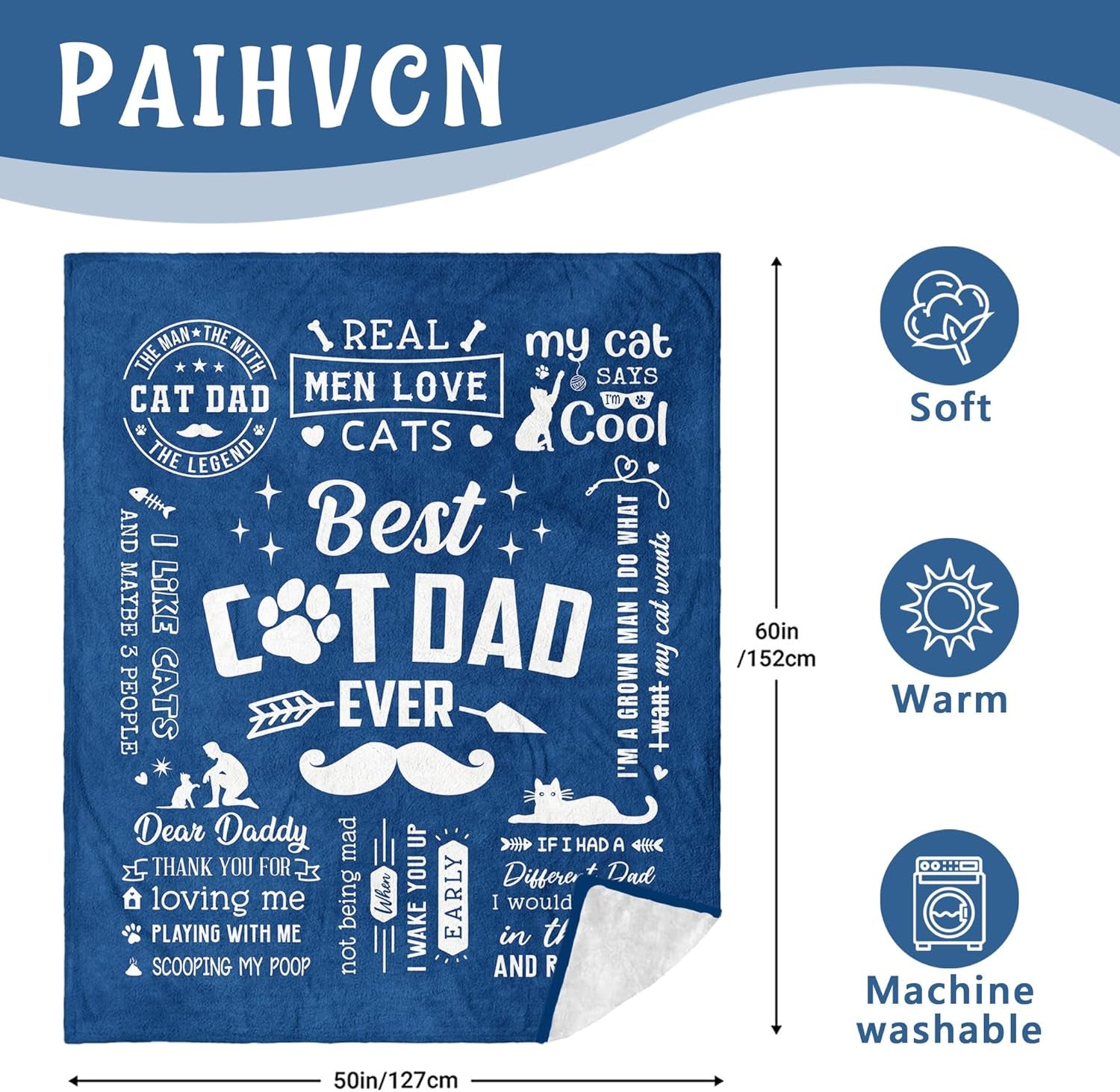 Cat Dad Gifts for Men Blanket 60" X 50", Best Fathers Day Dad Gifts from Cat, Father'S Day/Birthday Gift for Cats Lover/Daddy/Dads