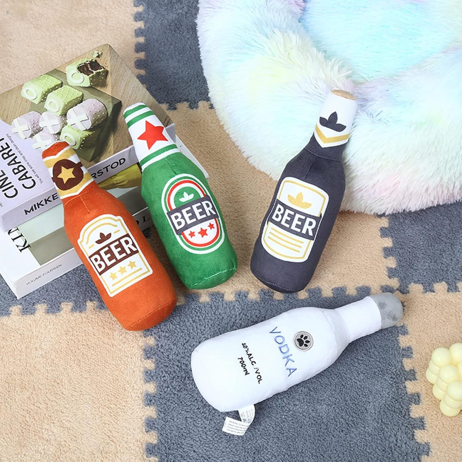 Squeak Toys Squeak Dog Toy Soft Plush- Chew Beer-Bottle Shape Squeeze with Squeaker for Medium & Small Dog