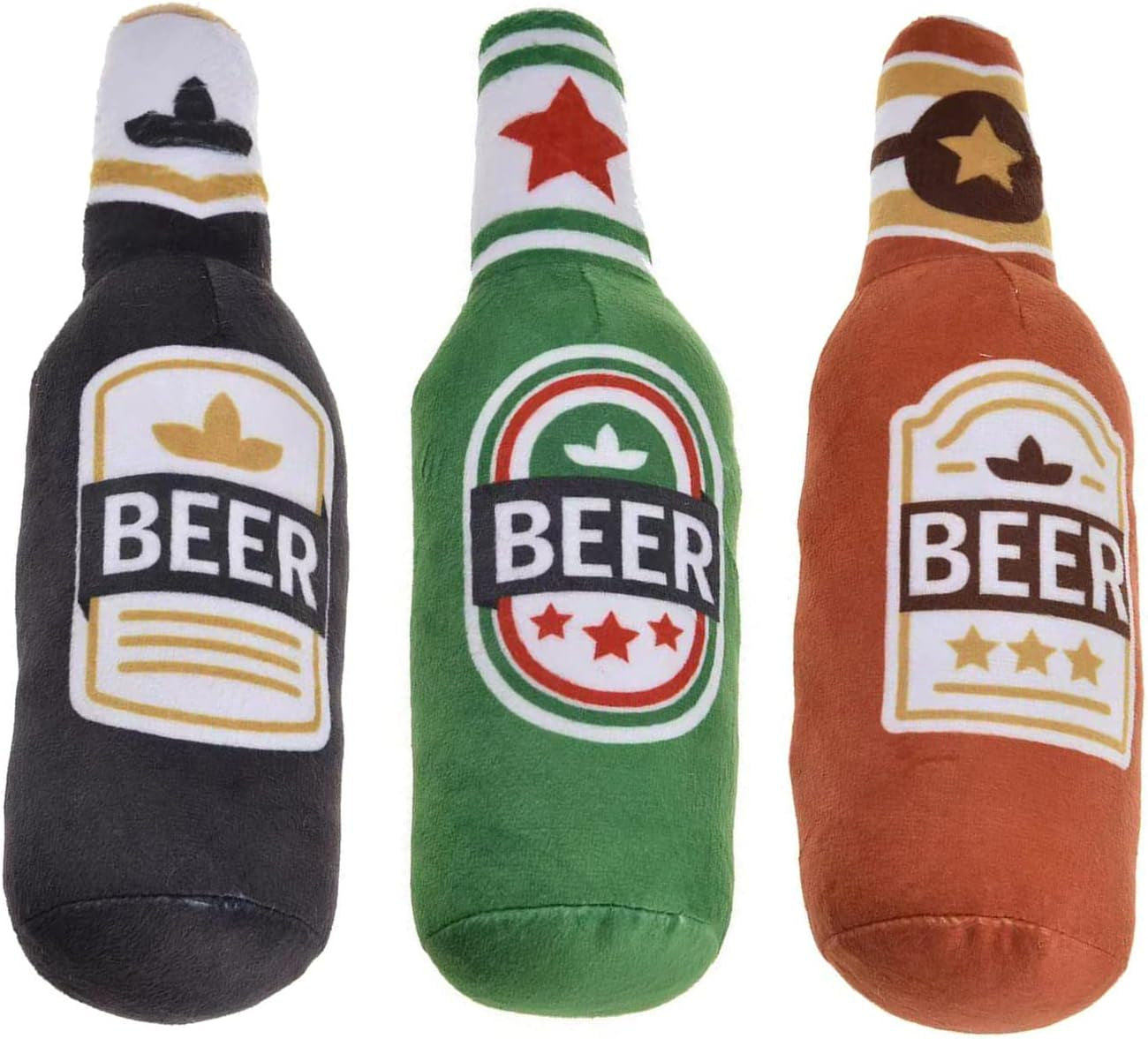 Squeak Toys Squeak Dog Toy Soft Plush- Chew Beer-Bottle Shape Squeeze with Squeaker for Medium & Small Dog