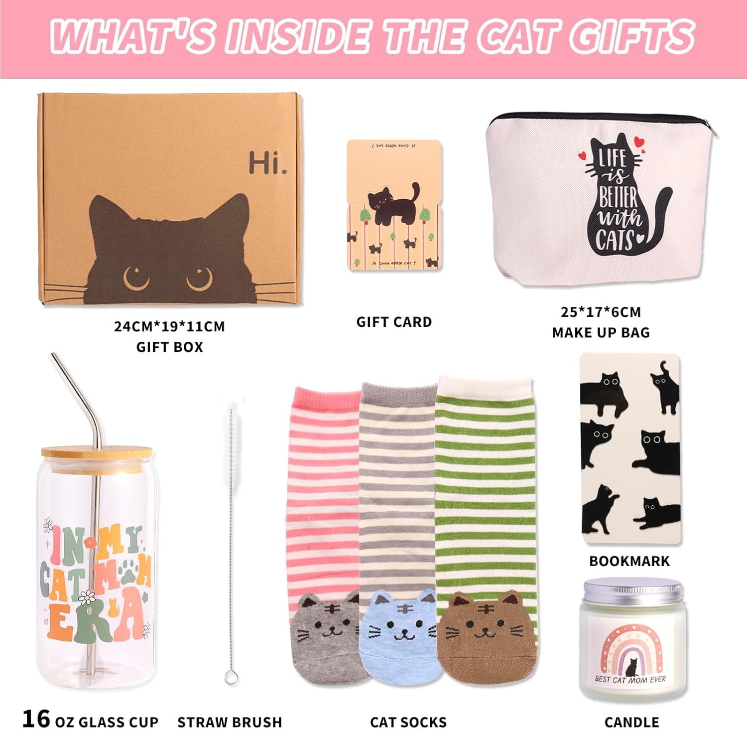 Cat Lovers Gifts for Women, Cats Mom Gift Box for Christmas, Mother'S Day, Birthday,Cute Cat Themed Gifts for Crazy Cats Lady, Girlfriend, Daughters
