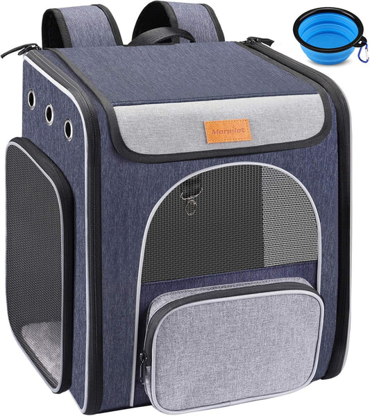 ® Cat Carrier Backpack, Breathable Rucksack for Cats and Small Dogs,Foldable Dog Carrier Backpack with Inner Safety Leash + Folding Dog Bowl Ideal for Hiking Traveling Outdoor Use