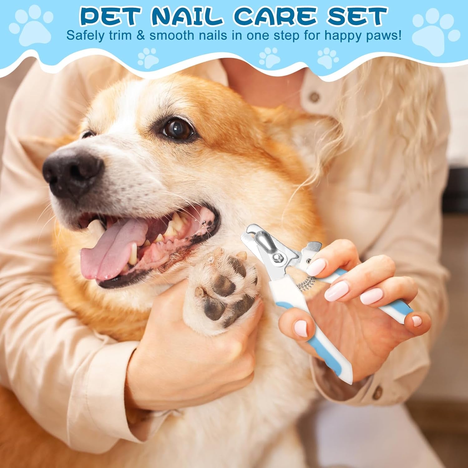 7-In-1 Pet Grooming Kit–Cat Brush,Dog Brush for Shedding,Double-Sided Flea Comb,Dog Nail Trimmers,Dog Bath Supplies–For All Cat and Small/Large Dog Shedding（Blue
