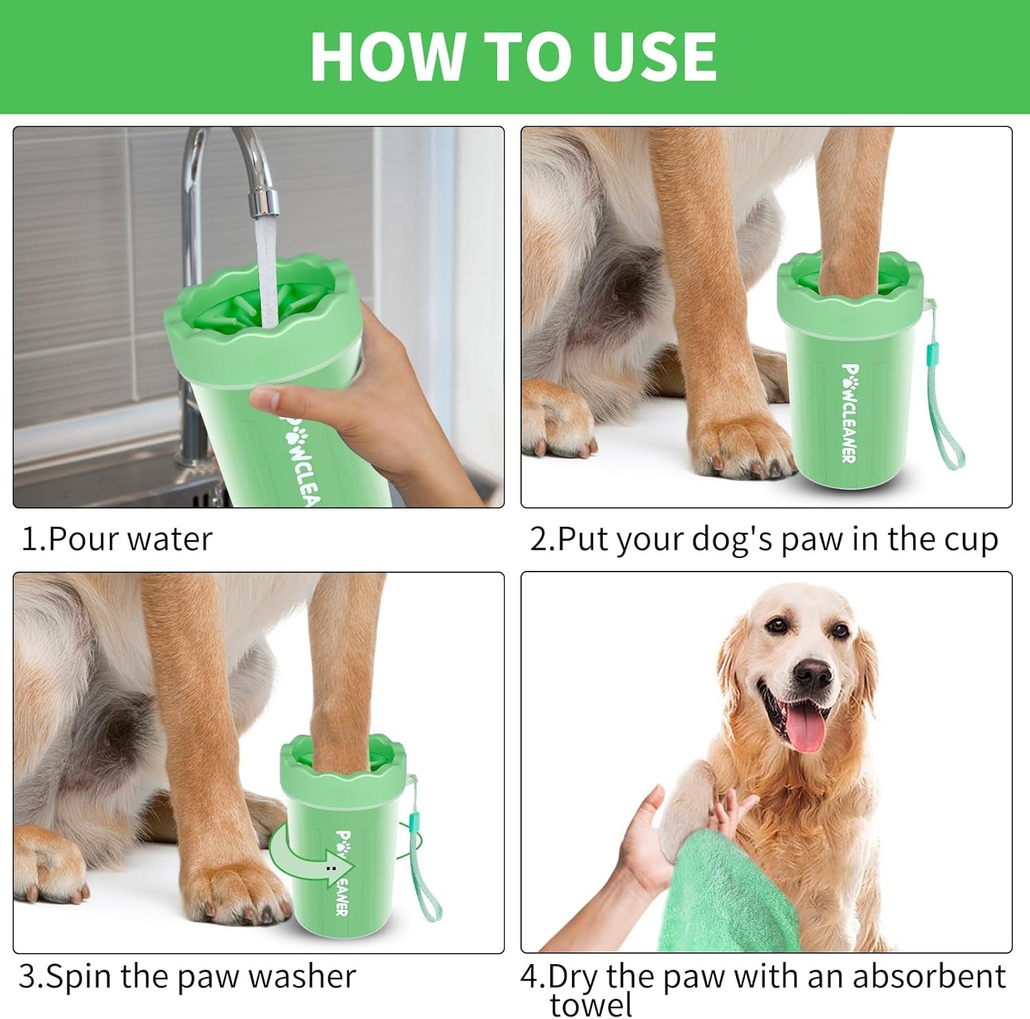 Dog Paw Cleaner for Dogs, (With 3Pcs Absorbent Towels & Adjustable Bath Brush) Dog Paw Washer, Pet Foot Cleaner (Light Green, Medium)