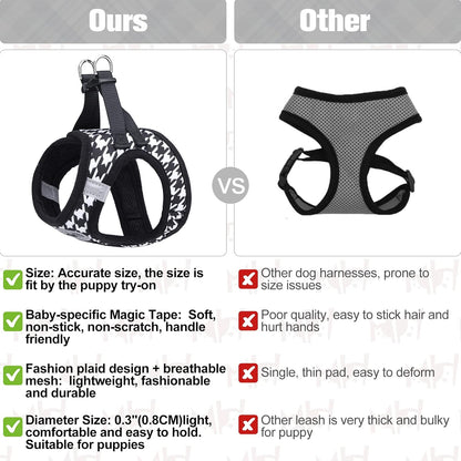 Small Dog Harness and Leash Set,Step in No Choke No Pull Soft Mesh Dog Harnesses Reflective for Extra-Small/Small Medium Puppy Dogs and Cats, Plaid Dog Vest Harness for XS S Pets, Black XXS