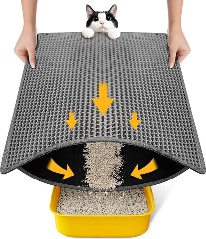 Cat Litter Mat-Litter Box Mat for Kitty, EVA Honeycomb Double Layer Design, Urine & Waterproof Scatter Control, Less Waste, Easier to Clean,Non Slip, Gray