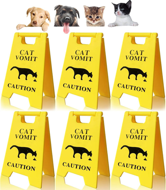 Dog and Cat Vomit Caution Sign 6Pcs Cat Vomit Sign 5 Inches Cats Vomits Warning Signs Desk Decorations Funny Novelty Cats Signs Best Gifts for Cat Lovers and Pet Enthusiasts(Yellow-C)