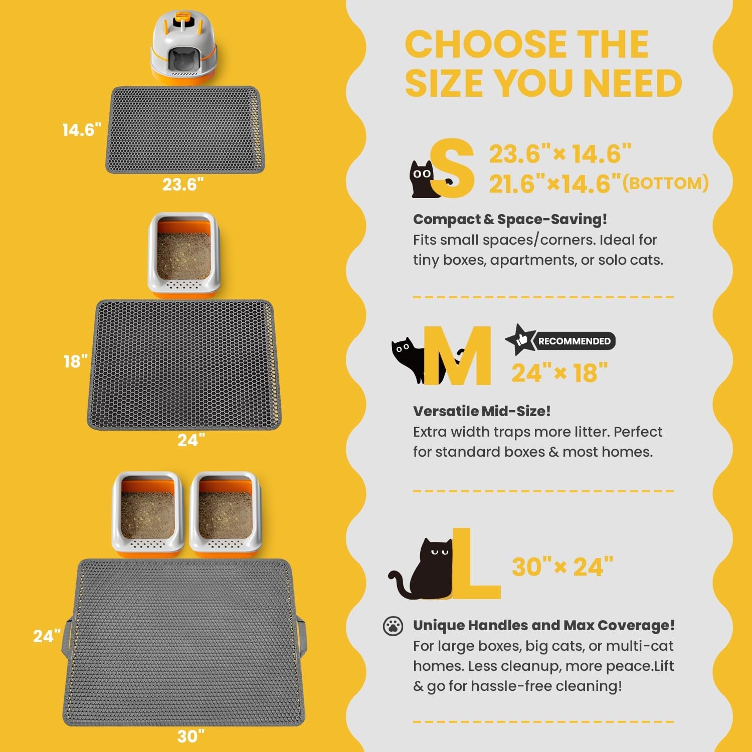 Cat Litter Mat-Litter Box Mat for Kitty, EVA Honeycomb Double Layer Design, Urine & Waterproof Scatter Control, Less Waste, Easier to Clean,Non Slip, Gray