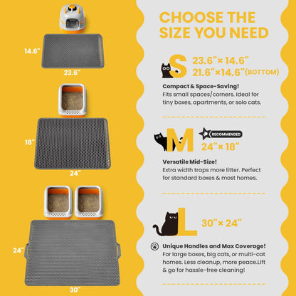 Cat Litter Mat-Litter Box Mat for Kitty, EVA Honeycomb Double Layer Design, Urine & Waterproof Scatter Control, Less Waste, Easier to Clean,Non Slip, Gray