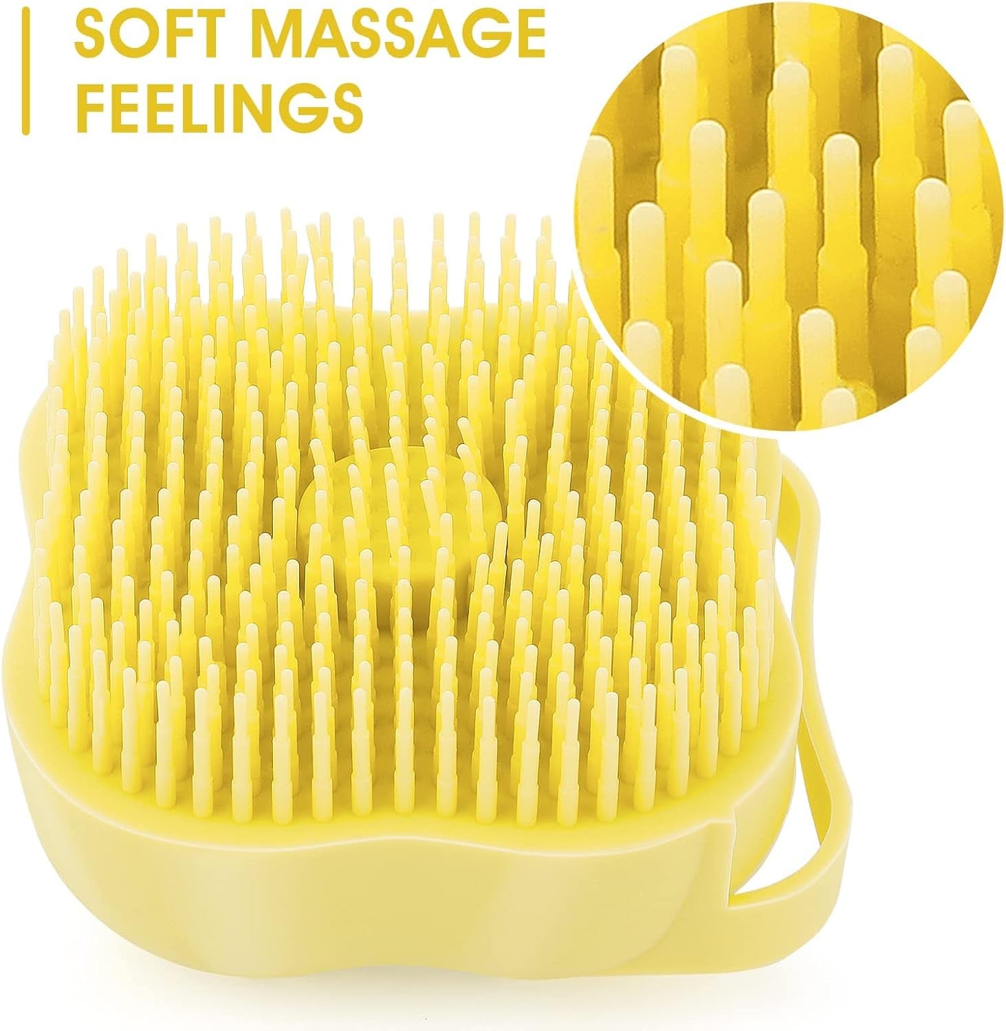 Dog Cat Bath Brush, Dog Shampoo Brush Silicone Puppy Massage Brush Hair Fur Grooming Cleaning Brush Soft Shampoo Dispenser (Yellow New)