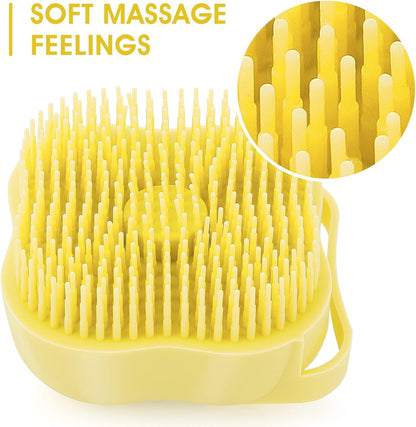 Dog Cat Bath Brush, Dog Shampoo Brush Silicone Puppy Massage Brush Hair Fur Grooming Cleaning Brush Soft Shampoo Dispenser (Yellow New)