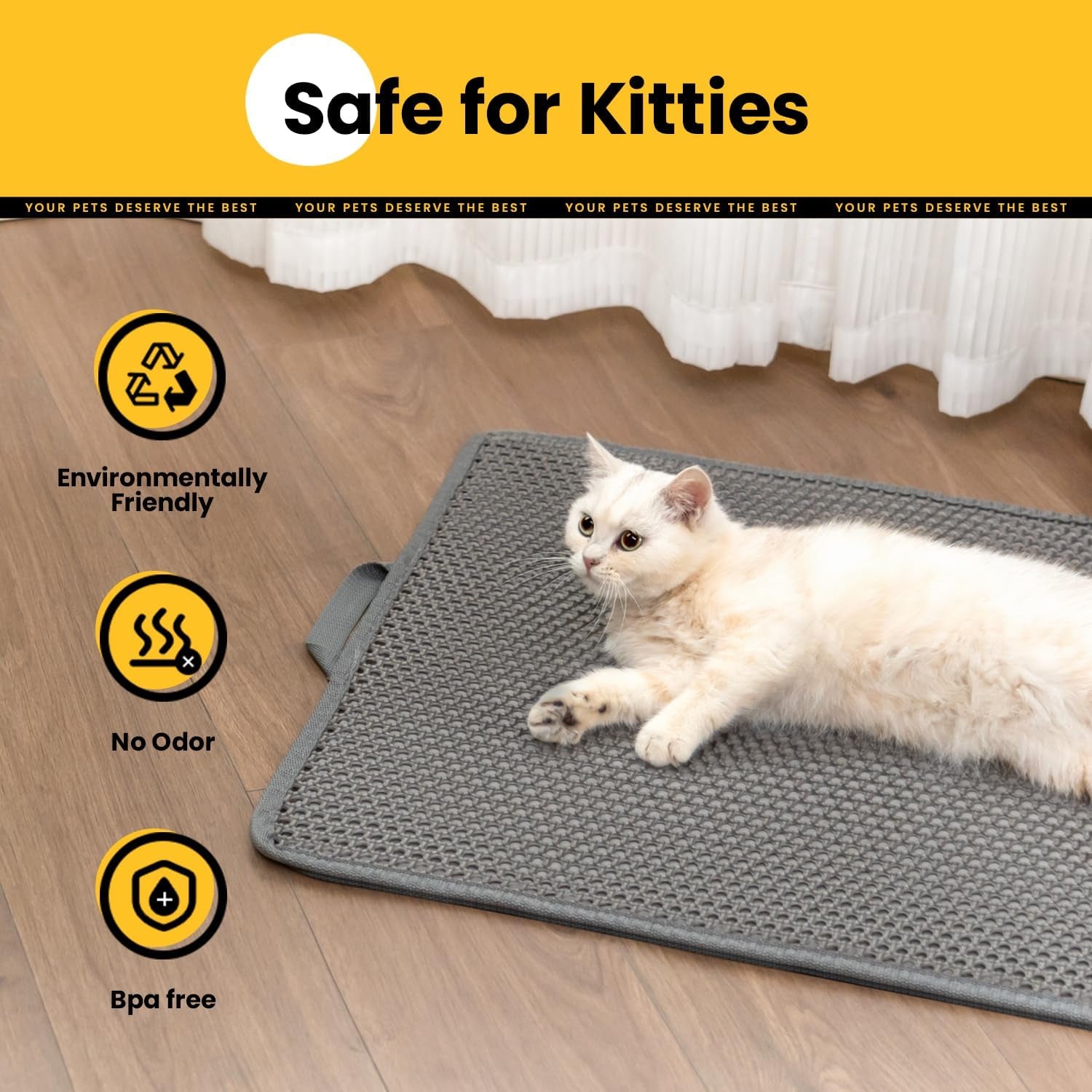 Cat Litter Mat-Litter Box Mat for Kitty, EVA Honeycomb Double Layer Design, Urine & Waterproof Scatter Control, Less Waste, Easier to Clean,Non Slip, Gray