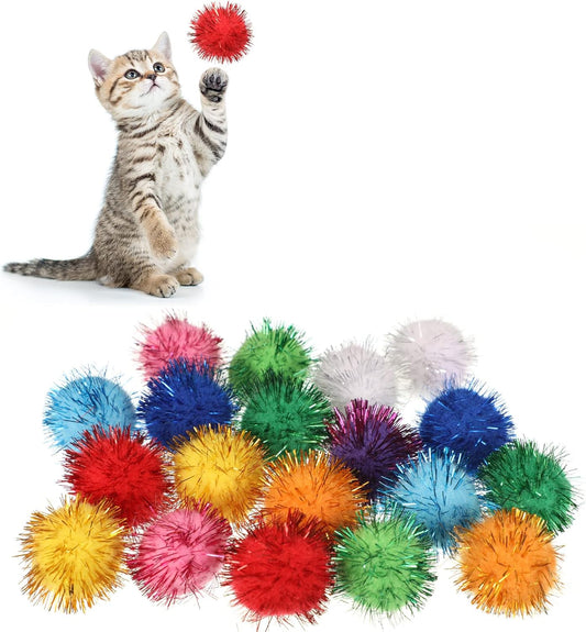 120 Pcs Assorted Color Cat Glitter Pom Pom Balls - 1.2 Inch Cat Toys Bulk Pack - Interactive Furry Balls for Christmas & Party