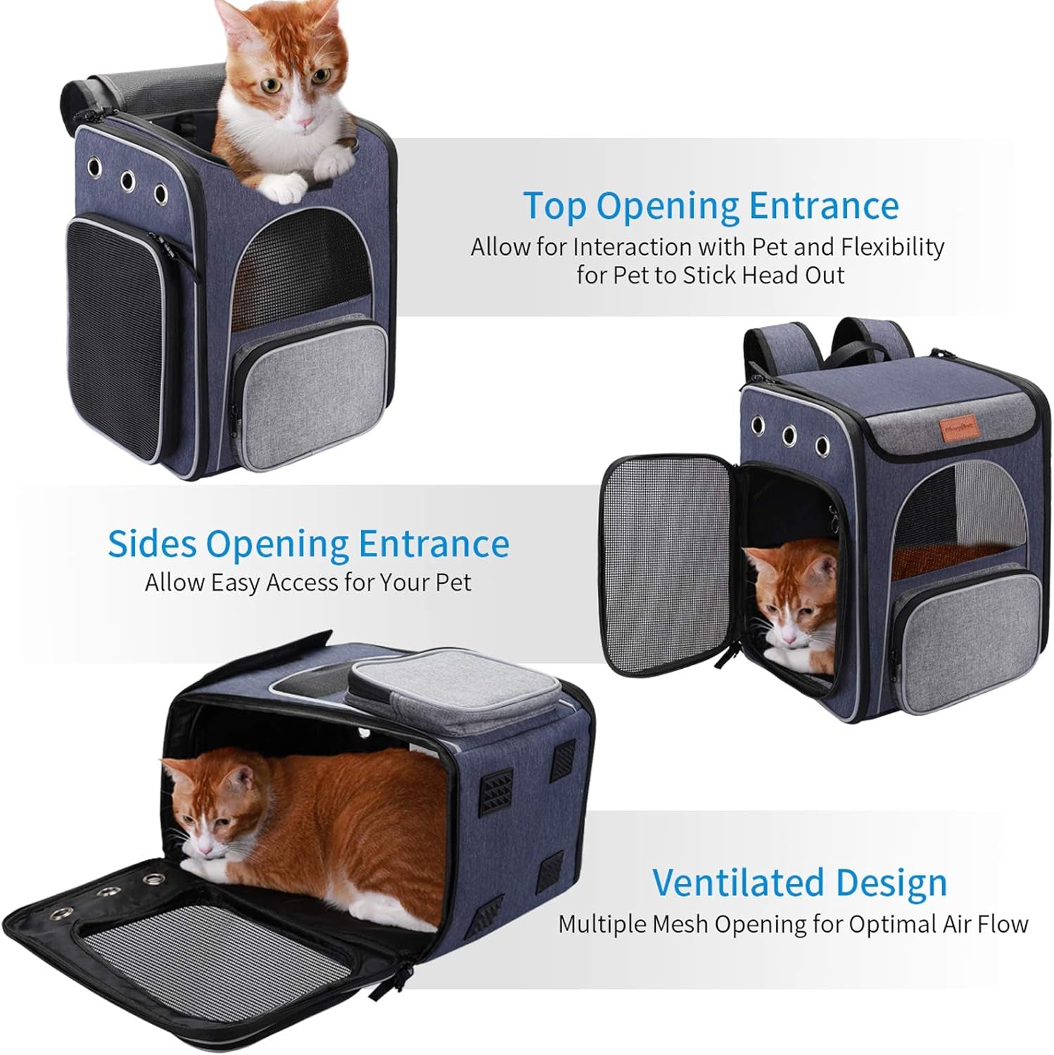 ® Cat Carrier Backpack, Breathable Rucksack for Cats and Small Dogs,Foldable Dog Carrier Backpack with Inner Safety Leash + Folding Dog Bowl Ideal for Hiking Traveling Outdoor Use
