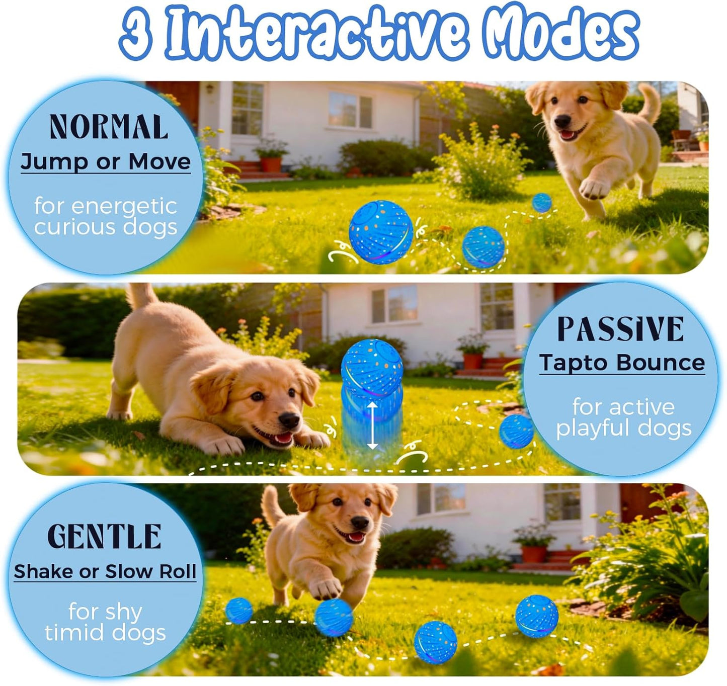 Interactive Dog Toys Ball, Light up Smart Automatic Dog Ball with 3 Modes, Motion Activated Rolling & Bouncing, Durable ETPU Dog Toy for Small Dogs, Keeps Dogs Busy & Reduces Boredom