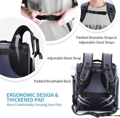 ® Cat Carrier Backpack, Breathable Rucksack for Cats and Small Dogs,Foldable Dog Carrier Backpack with Inner Safety Leash + Folding Dog Bowl Ideal for Hiking Traveling Outdoor Use