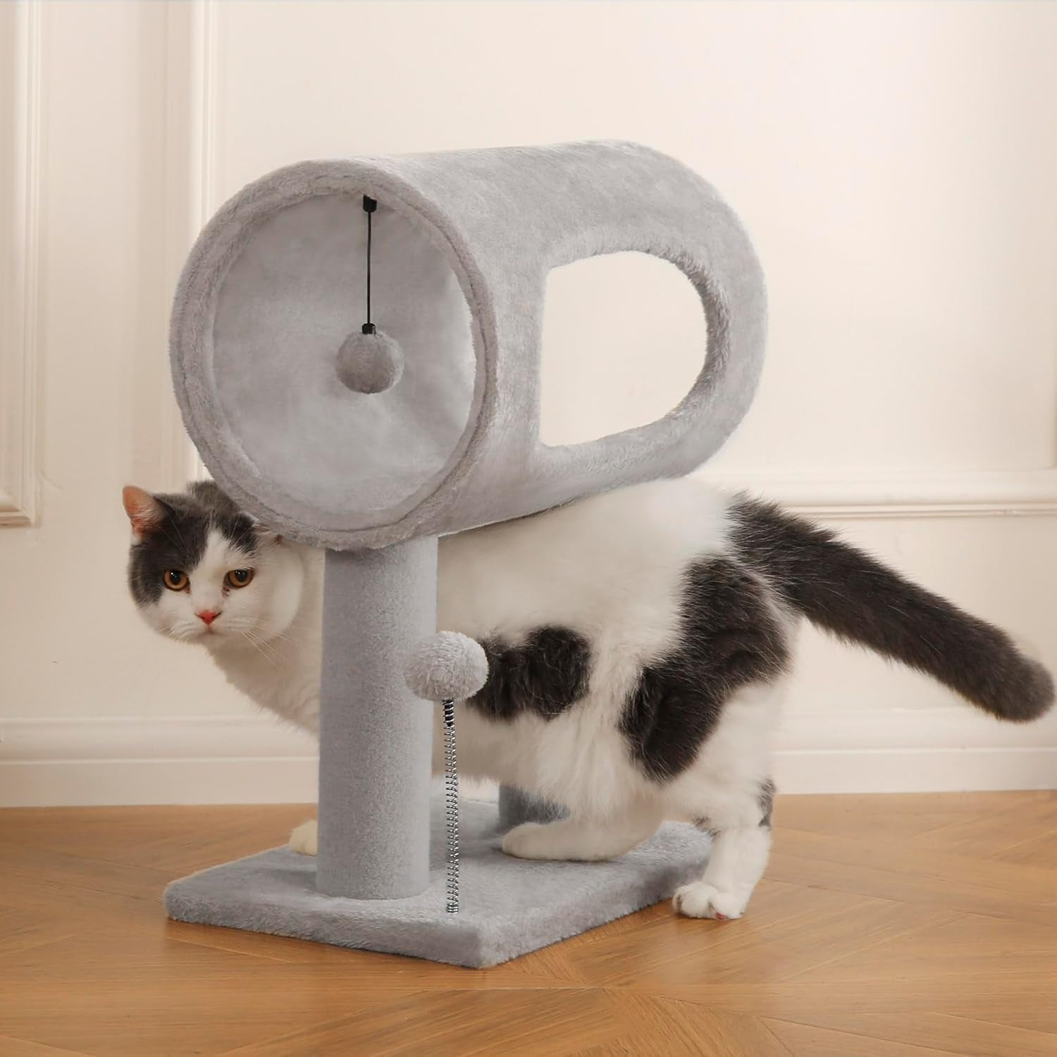 Scratching Post 20.5" Cat Tree with Tunnel Carpet Cat Tower Kitten Tree Cat Tree with Hanging Ball for Indoor Cat, Grey