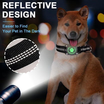 Airtag Dog Collar, Waterproof Air Tag Holder Dog Collar, Luminous & Reflective, Comfortable Padded, Adjustable Pet Collar for Small Medium Large Heavy Duty Dogs,Black, S