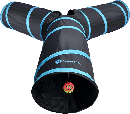 3-Way Cat Tunnels for Indoor Cats with Crinkle Cat Toy - Large, Blue
