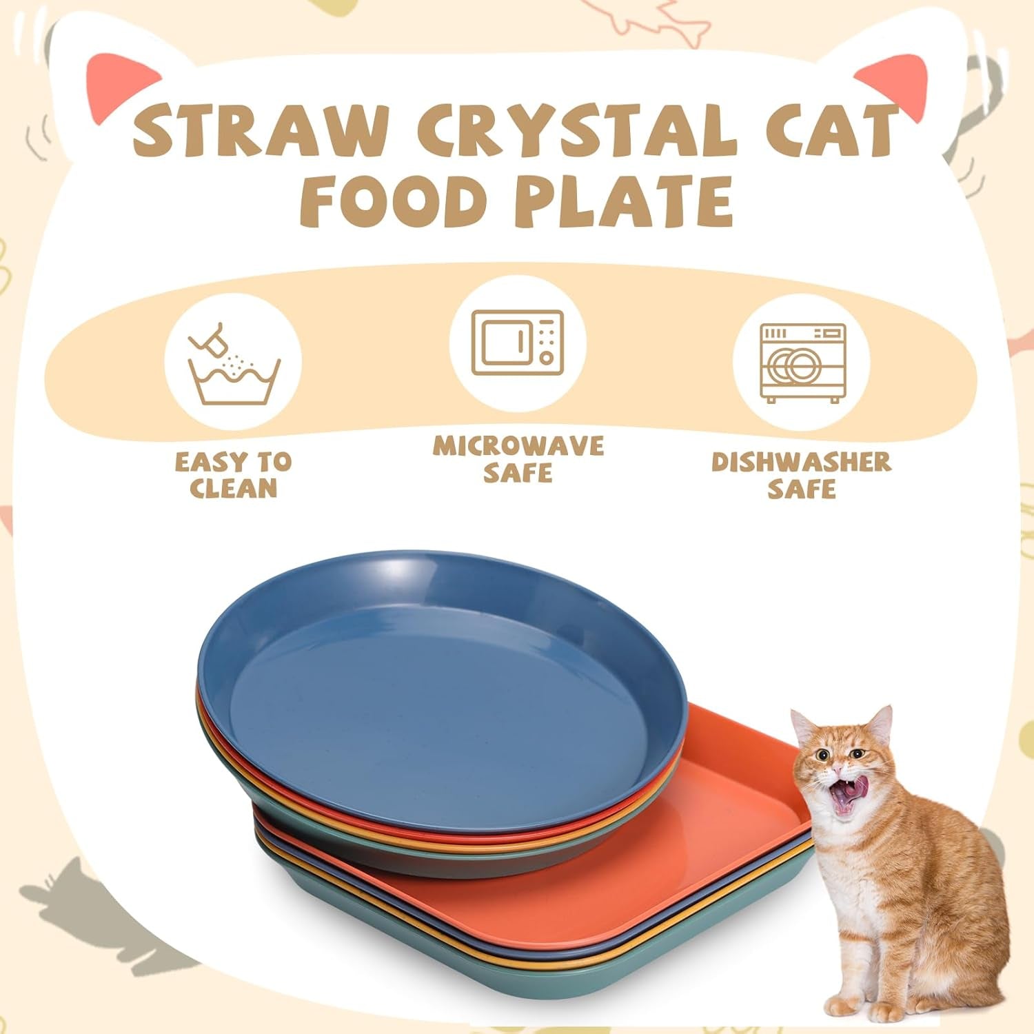8-Piece Cat Food Bowl Set - Shallow Dish for Wet Feeding, Fatigue Relief, round & Square Bowls for Cats & Small Dogs