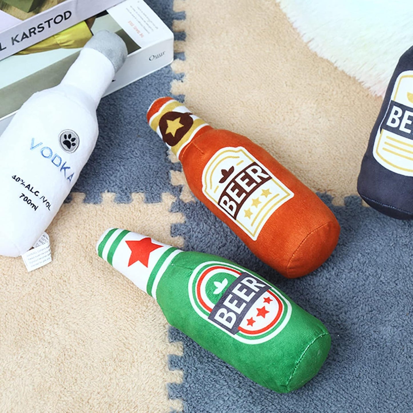 Squeak Toys Squeak Dog Toy Soft Plush- Chew Beer-Bottle Shape Squeeze with Squeaker for Medium & Small Dog