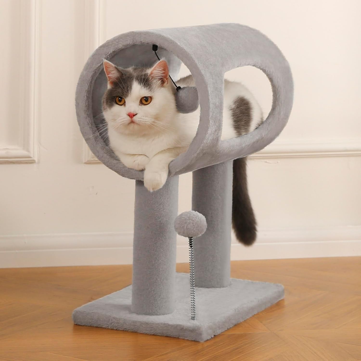 Scratching Post 20.5" Cat Tree with Tunnel Carpet Cat Tower Kitten Tree Cat Tree with Hanging Ball for Indoor Cat, Grey