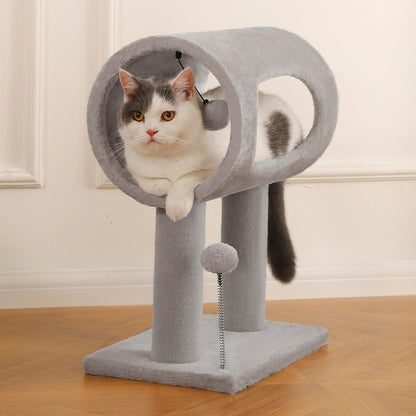 Scratching Post 20.5" Cat Tree with Tunnel Carpet Cat Tower Kitten Tree Cat Tree with Hanging Ball for Indoor Cat, Grey