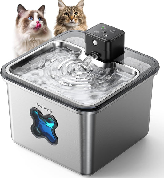 Cordless Cat Water Fountain : [Visual Filter] & [Heavy-Duty Stainless Steel] 3.2L/108Oz, - Premium, Durable Design, 4000Mah Battery Operated Pet Fountain with Sensor, FN-W17 for Cats and Dogs