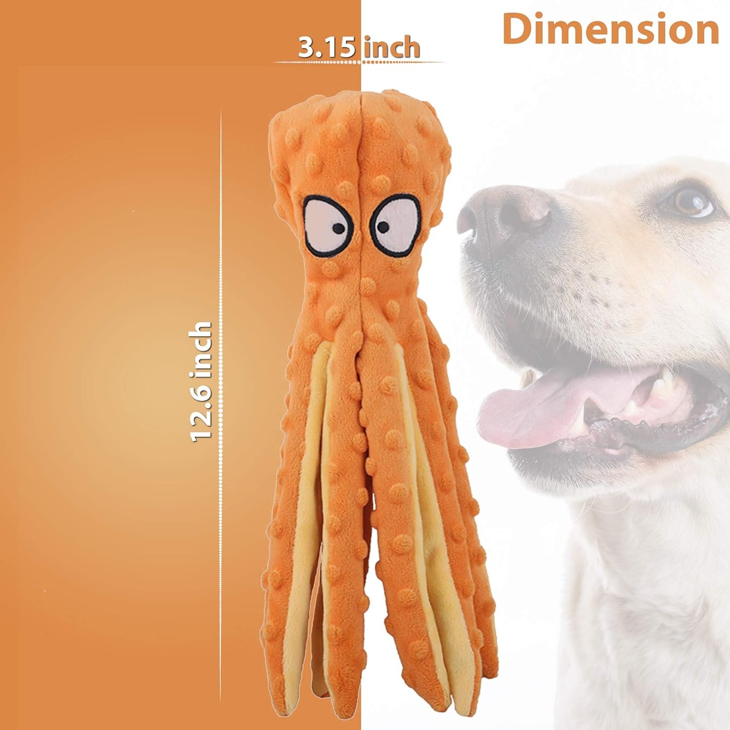 2 Pack 12.6" Octopus Dog Squeaky Toys No Stuffing Crinkle Plush Dog Toys for Puppy Durable Dog Chew Toys for Small to Medium Dogs Purpleorange