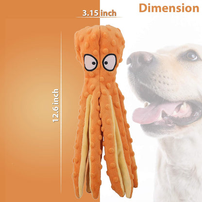 2 Pack 12.6" Octopus Dog Squeaky Toys No Stuffing Crinkle Plush Dog Toys for Puppy Durable Dog Chew Toys for Small to Medium Dogs Purpleorange