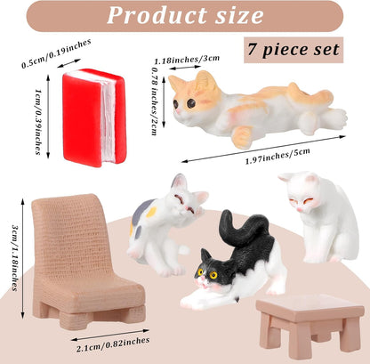 7 Pcs Realistic Cat Figurines Set Hand Painted Mini Cat Decor Cake Toppers Kitten Miniature Toys Easter Eggs Christmas Birthday Gift Dollhouse Cats Role Play Figurines