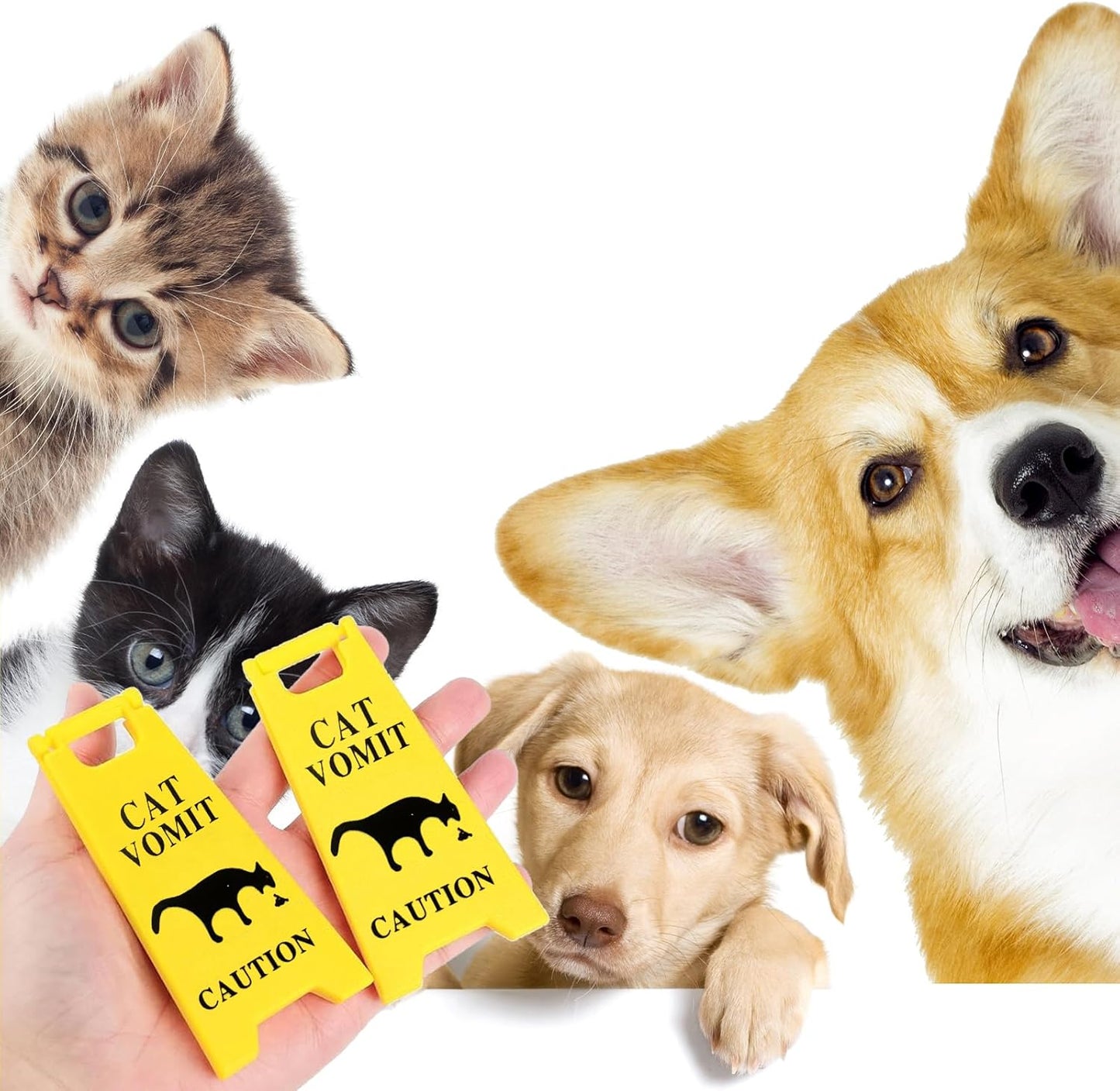 Dog and Cat Vomit Caution Sign 6Pcs Cat Vomit Sign 5 Inches Cats Vomits Warning Signs Desk Decorations Funny Novelty Cats Signs Best Gifts for Cat Lovers and Pet Enthusiasts(Yellow-C)