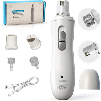 Pet Nail Grinder,2 Speed Electric Rechargeable Dog Nail Trimmer,Quiet and Low-Vibration Pet Nail Grinders,Painless Dog&Cat Grooming Supplies for Large Medium Small Pets (White-528)
