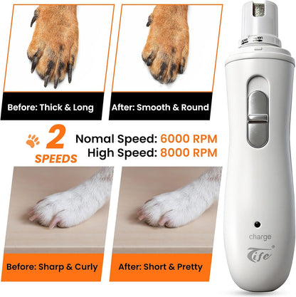 Pet Nail Grinder,2 Speed Electric Rechargeable Dog Nail Trimmer,Quiet and Low-Vibration Pet Nail Grinders,Painless Dog&Cat Grooming Supplies for Large Medium Small Pets (White-528)