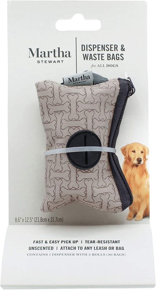 Pets Waste Bag Dispenser with 30 Unscented, Tear-Resistant Dog Poop Bags, Leak-Proof and Stylish