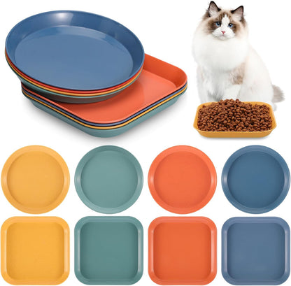 8-Piece Cat Food Bowl Set - Shallow Dish for Wet Feeding, Fatigue Relief, round & Square Bowls for Cats & Small Dogs