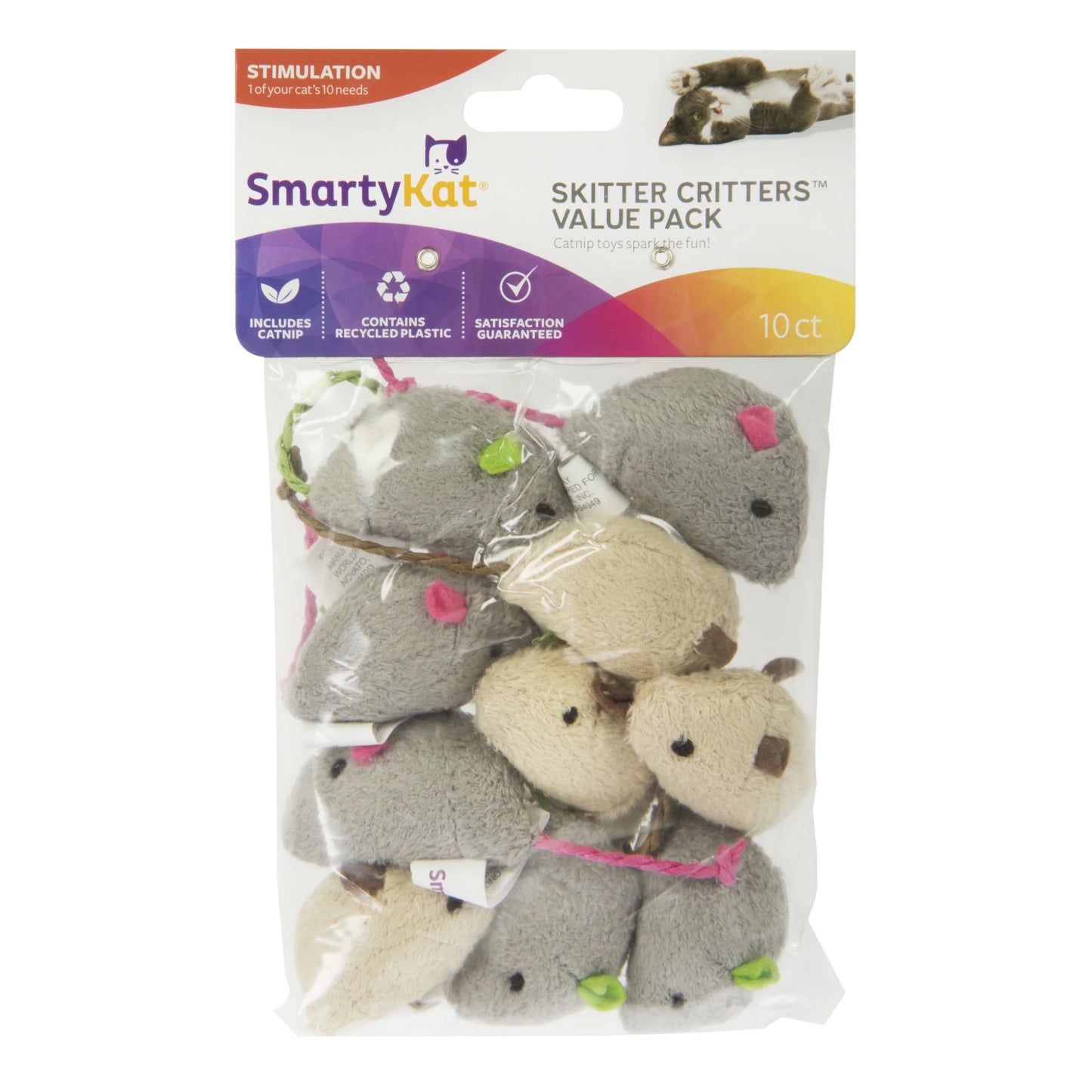 Skitter Critters Value Pack, Soft Plush Catnip Filled Mice Cat Toys, 10 Count