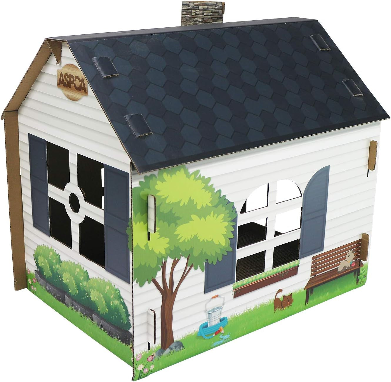 Cardboard Cat House Hideaway Playhouse with Cat Scratcher Scratching Pad 19" L X 13" W X 17" H