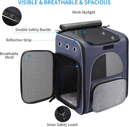 ® Cat Carrier Backpack, Breathable Rucksack for Cats and Small Dogs,Foldable Dog Carrier Backpack with Inner Safety Leash + Folding Dog Bowl Ideal for Hiking Traveling Outdoor Use