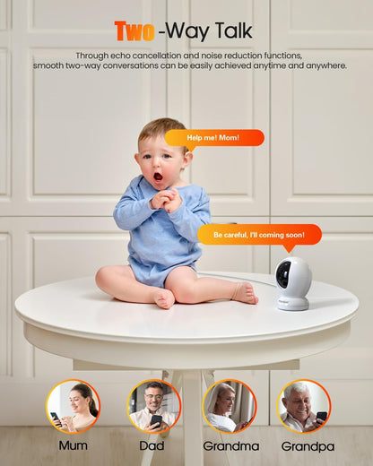 4MP Indoor Security Camera,360°Pet Camera Indoor,Baby Monitor with Phone App,Support 5G/2.4Ghz Wifi,Dog Cameras with Speaker, AI Motion Detection,2-Way Audio for Home/Baby/Cat Camera,No Subscription