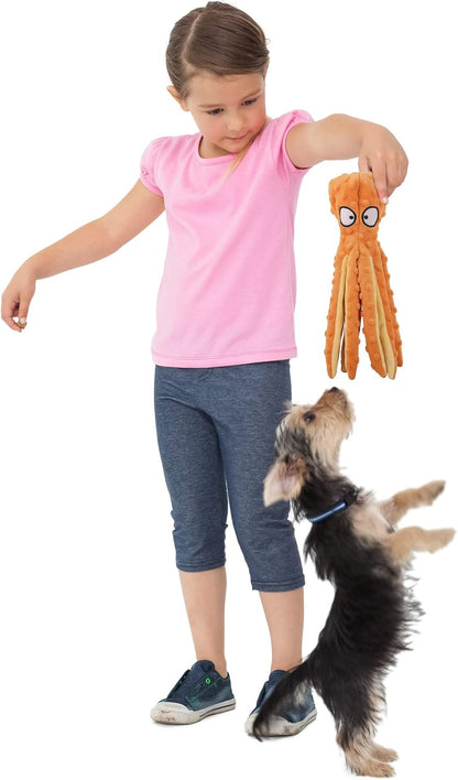 2 Pack 12.6" Octopus Dog Squeaky Toys No Stuffing Crinkle Plush Dog Toys for Puppy Durable Dog Chew Toys for Small to Medium Dogs Purpleorange