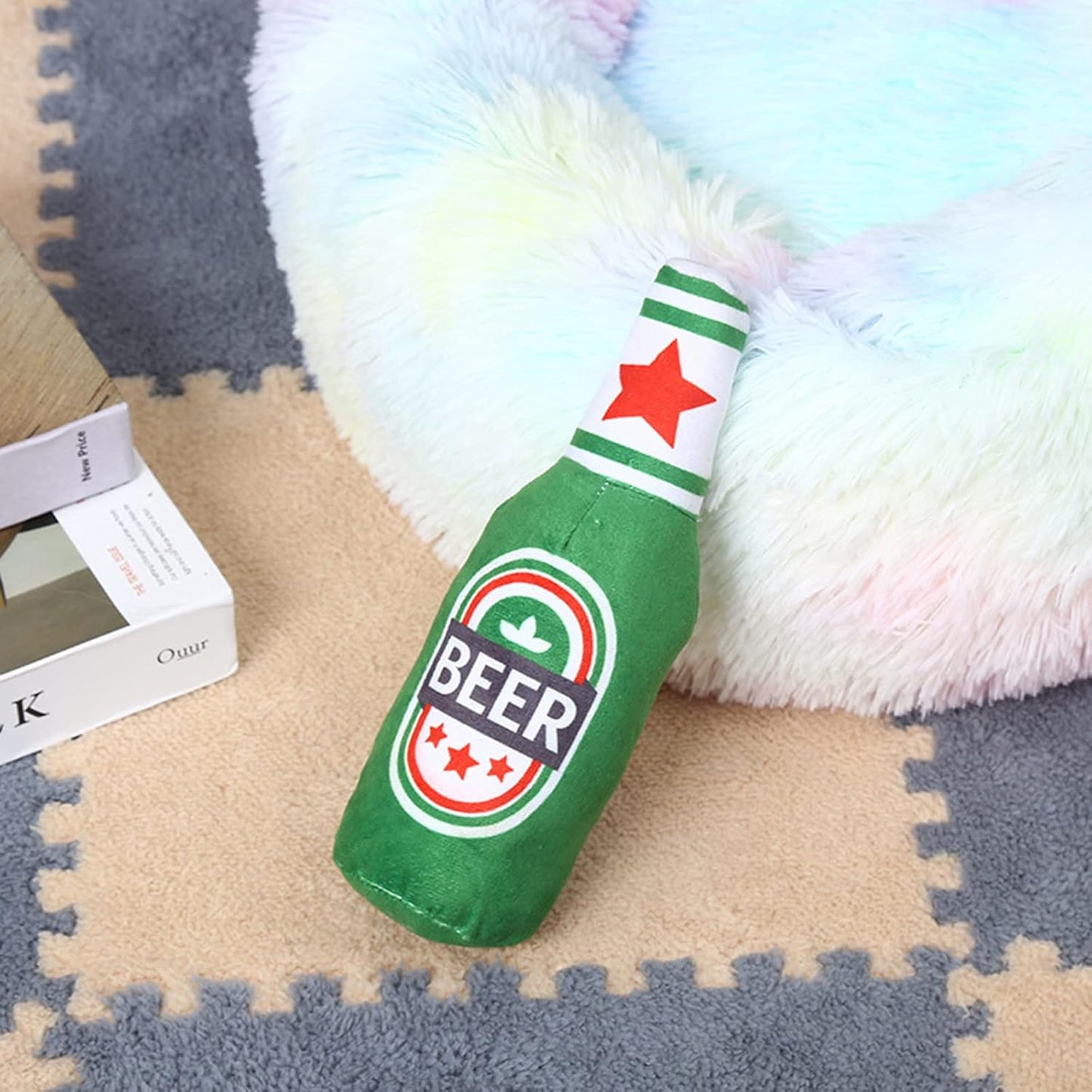 Squeak Toys Squeak Dog Toy Soft Plush- Chew Beer-Bottle Shape Squeeze with Squeaker for Medium & Small Dog