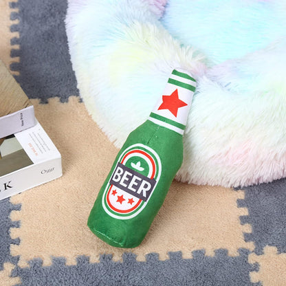 Squeak Toys Squeak Dog Toy Soft Plush- Chew Beer-Bottle Shape Squeeze with Squeaker for Medium & Small Dog